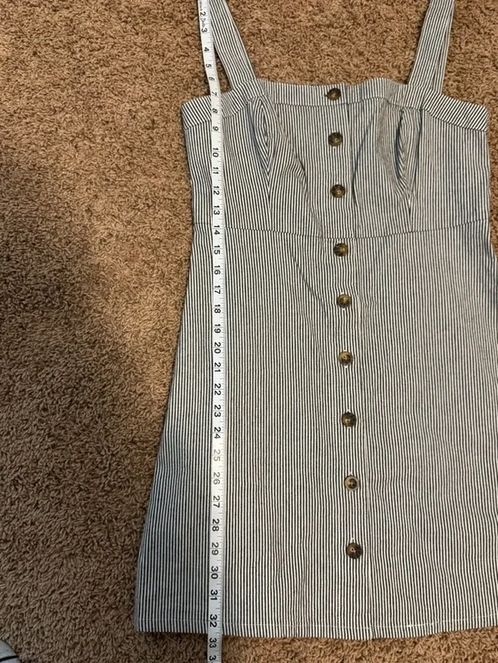 Hollister Navy and White Pinstripe Button-Front Mini Dress Size Medium - Picture 5 of 7